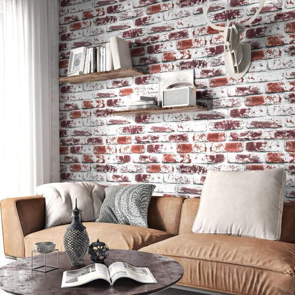 Wall Decor Peel And Stick Distressed Red Brick Wallpaper 2 Rolls 177